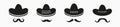 Black mexican sombrero hats with mustache set