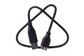 Black Micro USB cable to connect laptop to external hard drives for backup up files isolated on a white background. Clipping path