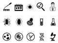 Black microbiology icon set Royalty Free Stock Photo