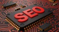 Black microchip with red letters \
