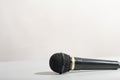black microphone over grey background. copy space.media broadcast concept Royalty Free Stock Photo