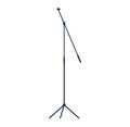 Black microphone stand, adjustable height, tripod base, vector illustration. Music equipment, studio recording gear Royalty Free Stock Photo