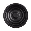 Black microwavable plastic food bowl, top view, isolated on whit