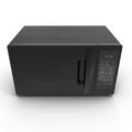 Black microwave oven with closed door on white. Front view. 3D illustration Royalty Free Stock Photo