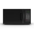 Black microwave oven with closed door on white. Front view. 3D illustration Royalty Free Stock Photo