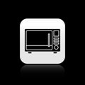 Black Microwave oven icon isolated on black background. Home appliances icon. Silver square button. Vector Royalty Free Stock Photo