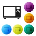 Black Microwave oven icon isolated on white background. Home appliances icon. Set icons in color circle buttons. Vector Royalty Free Stock Photo