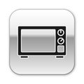 Black Microwave oven icon isolated on white background. Home appliances icon. Silver square button. Vector Royalty Free Stock Photo
