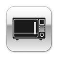 Black Microwave oven icon isolated on white background. Home appliances icon. Silver square button. Vector Illustration Royalty Free Stock Photo