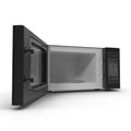 Black microwave oven with opened door on a white. 3D illustration Royalty Free Stock Photo