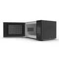 Black microwave oven with opened door on a white. 3D illustration Royalty Free Stock Photo