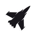 Black military aircraft symbol. Fighter jet, aircraft icon or sign concept. Royalty Free Stock Photo