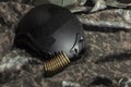 Black military buletproof helmets made of kevlar