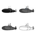 Black military submarine.Boat for swimming under water.Ship and water transport single icon in cartoon style vector Royalty Free Stock Photo