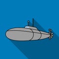 Black military submarine.Boat for swimming under water.Ship and water transport single icon in flat style vector symbol Royalty Free Stock Photo