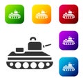 Black Military tank icon isolated on white background. Set icons in color square buttons. Vector Royalty Free Stock Photo