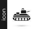Black Military tank icon isolated on white background. Vector Royalty Free Stock Photo