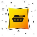 Black Military tank icon isolated on white background. Yellow square button. Vector Royalty Free Stock Photo