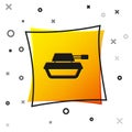 Black Military tank icon isolated on white background. Yellow square button. Vector Royalty Free Stock Photo