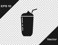 Black Milkshake icon isolated on transparent background. Plastic cup with lid and straw. Vector Royalty Free Stock Photo