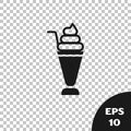 Black Milkshake icon isolated on transparent background. Plastic cup with lid and straw. Vector Royalty Free Stock Photo