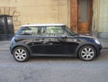 black Mini cooper car in Turin Royalty Free Stock Photo