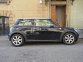 black Mini cooper car in Turin Royalty Free Stock Photo