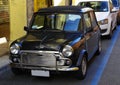 Black Mini Cooper with retractable roof Royalty Free Stock Photo