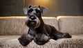 Black mini Schnauzer dog portrait on couch indoor. Miniature Schnauzer Royalty Free Stock Photo