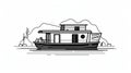 Black Minimal Houseboat Icon - Vector Illustration