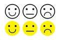 Black minimal line and yellow circle faces emoji and emoticons set on white