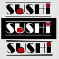 Creative black minimal logo set with lettering for sushi