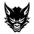 Black Minimalist Devil Wolf Head Tattoo or Logo Design. Vector Demon Mascott Illustration. Royalty Free Stock Photo