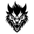 Black Minimalist Devil Wolf Head Tattoo or Logo Design. Vector Demon Mascott Illustration. Royalty Free Stock Photo