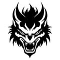 Black Minimalist Devil Wolf Head Tattoo or Logo Design. Vector Demon Mascott Illustration. Royalty Free Stock Photo