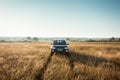 Black Mitsubishi Pajero L200 SUV on a meadow