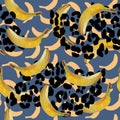 Trend seamless watercolor pattern of banana fruit.