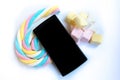 Black mobile and marshmallow android google 6.0 Royalty Free Stock Photo