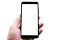 Black mobile smart phone mock up on white background Royalty Free Stock Photo