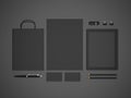 Black mock-up 3d illustration with tablet and shopping bag