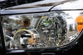 Black modern automobile headlight as background