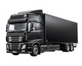 Black modern European truck isolated on white background, Cargo freightliner truck with cab and semi-trailer Royalty Free Stock Photo