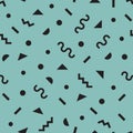 Black modern retro and funky simple symbols pattern on blue Royalty Free Stock Photo