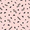 Black modern retro and funky simple symbols pattern on pink