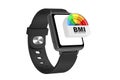 Black Modern Smart Watch Mockup and Strap with BMI or Body Mass Index Scale Meter Dial Gage Icon. 3d Rendering