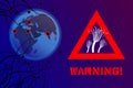 Black mold, fungus, covid-19 virus. Logo, warning sign. Earth afflicted with mold spores