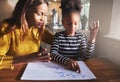 Black mom and child doing homework