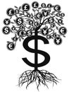 Black money currency tree