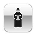 Black Monk icon isolated on white background. Silver square button. Vector