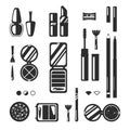 Black monochrome set of decorative cosmetics, vector flat illustration. Beauty store, shop Royalty Free Stock Photo